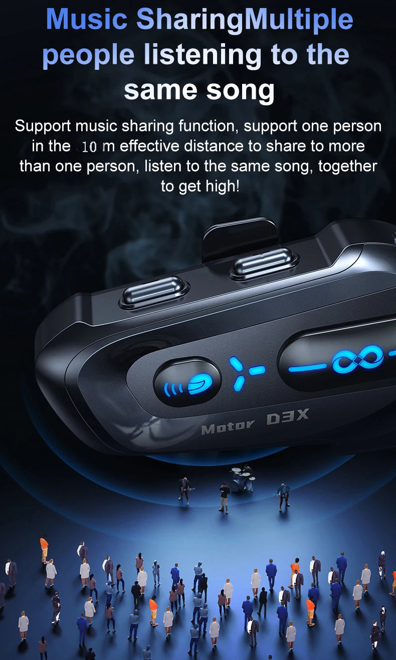 Interphone pour casque de moto D3X, Bluetooth, batterie haute capacité 2024 mAH, réponse automatique pour appels lncoming, étanche IP56, nouveauté 1000