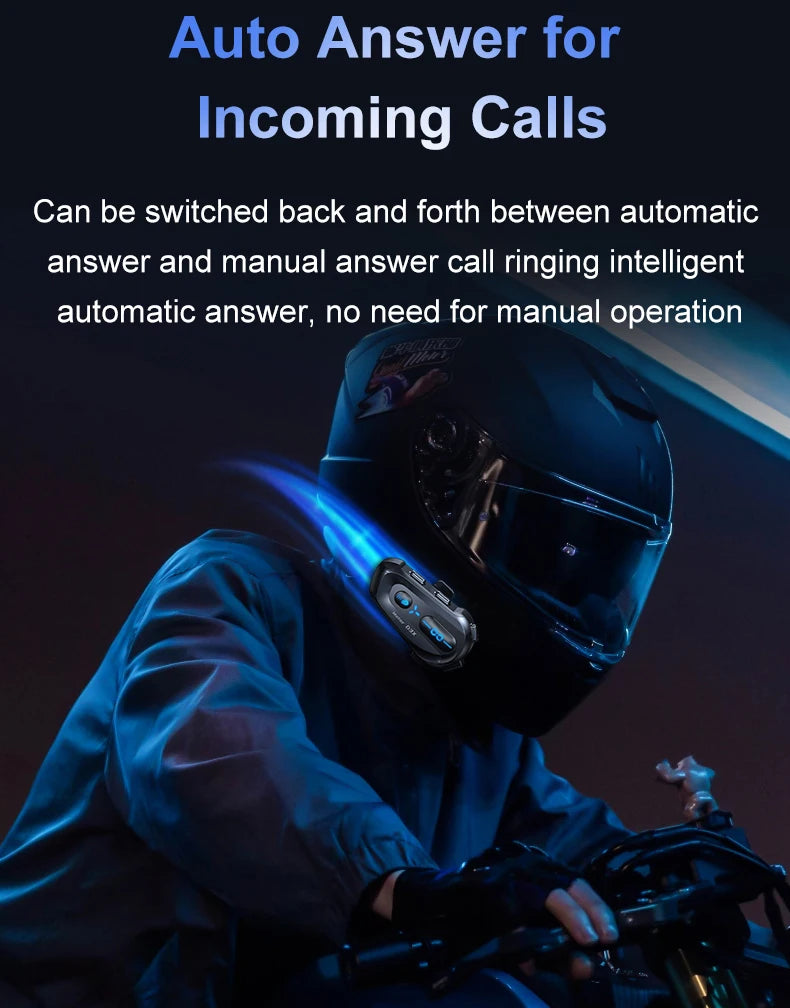 Interphone pour casque de moto D3X, Bluetooth, batterie haute capacité 2024 mAH, réponse automatique pour appels lncoming, étanche IP56, nouveauté 1000
