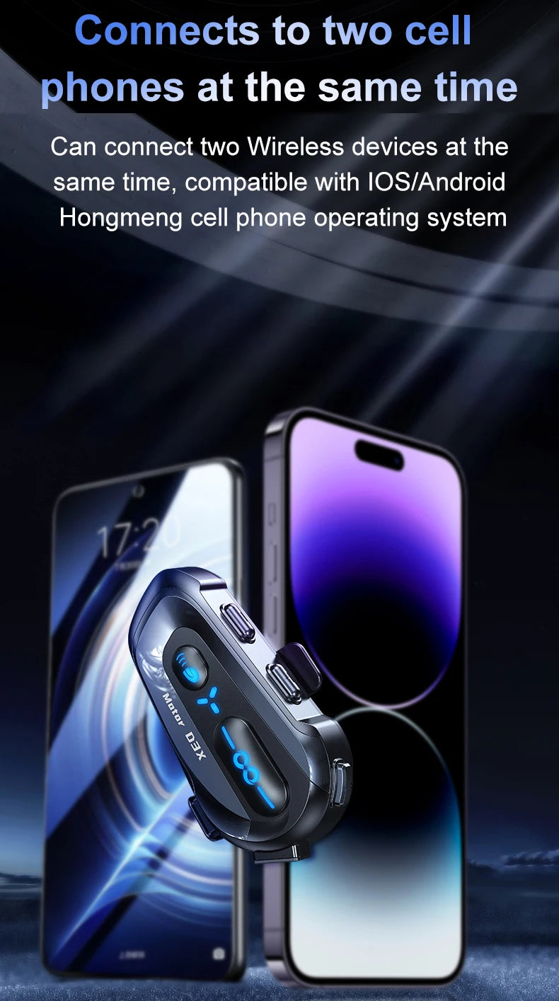 Interphone pour casque de moto D3X, Bluetooth, batterie haute capacité 2024 mAH, réponse automatique pour appels lncoming, étanche IP56, nouveauté 1000