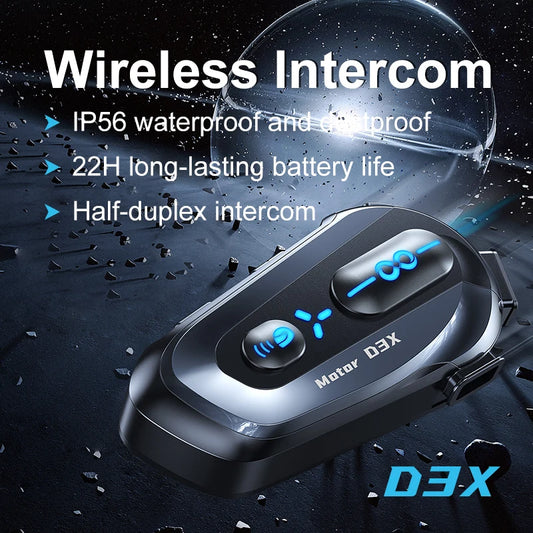 Interphone pour casque de moto D3X, Bluetooth, batterie haute capacité 2024 mAH, réponse automatique pour appels lncoming, étanche IP56, nouveauté 1000