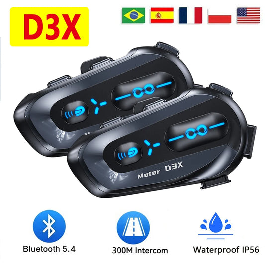 Interphone pour casque de moto D3X, Bluetooth, batterie haute capacité 2024 mAH, réponse automatique pour appels lncoming, étanche IP56, nouveauté 1000