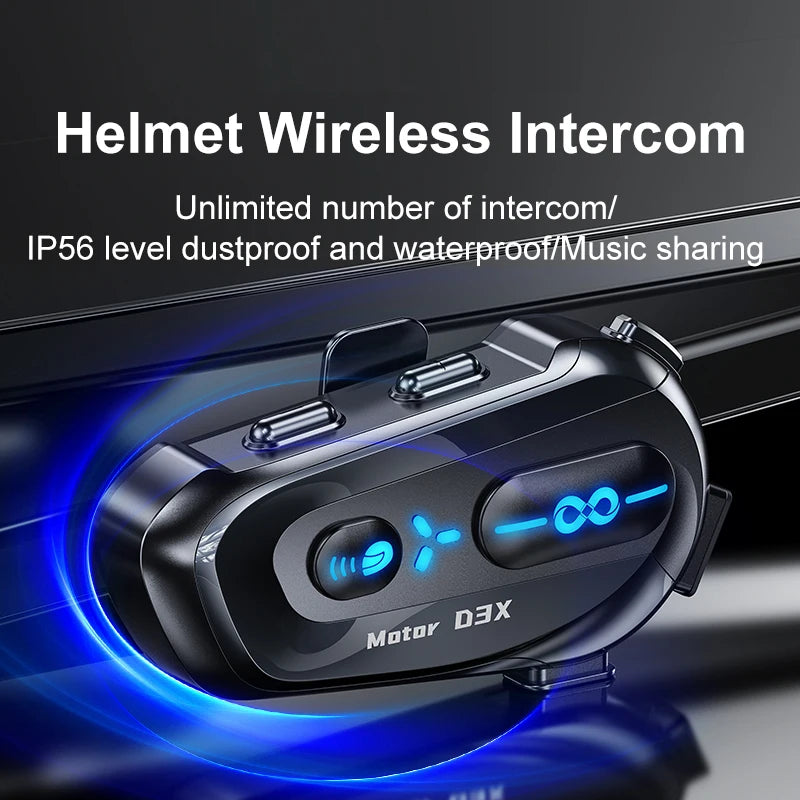 Interphone pour casque de moto D3X, Bluetooth, batterie haute capacité 2024 mAH, réponse automatique pour appels lncoming, étanche IP56, nouveauté 1000